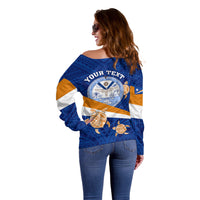 Personalized Marshall Islands Off Shoulder Sweater Manit Day Coat Of Arms With Polynesian Turtle LT05 - Polynesian Pride