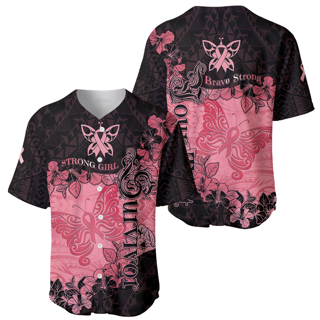 Personalized Breast Cancer Baseball Jersey Survivor Polynesian Ribbon Butterfly LT05 - Polynesian Pride