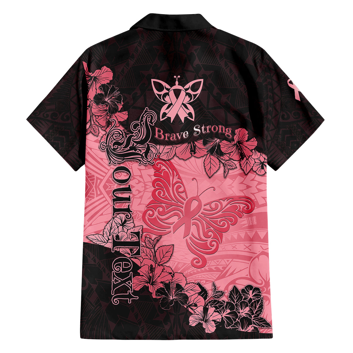 Personalized Breast Cancer Family Matching Long Sleeve Bodycon Dress and Hawaiian Shirt Survivor Polynesian Ribbon Butterfly LT05 - Polynesian Pride
