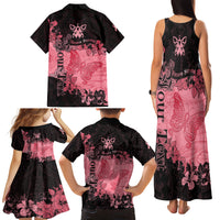 Personalized Breast Cancer Family Matching Tank Maxi Dress and Hawaiian Shirt Survivor Polynesian Ribbon Butterfly LT05 - Polynesian Pride