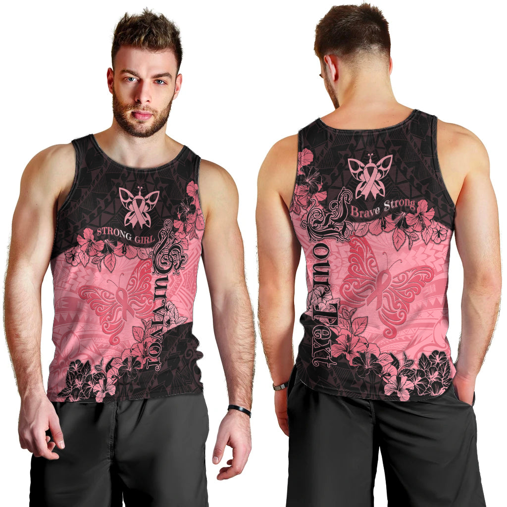 Personalized Breast Cancer Men Tank Top Survivor Polynesian Ribbon Butterfly LT05 - Polynesian Pride