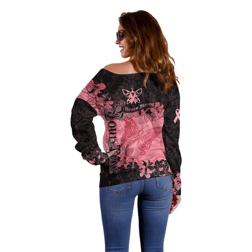Personalized Breast Cancer Off Shoulder Sweater Survivor Polynesian Ribbon Butterfly LT05 - Polynesian Pride