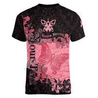 Personalized Breast Cancer Women V Neck T Shirt Survivor Polynesian Ribbon Butterfly LT05 - Polynesian Pride