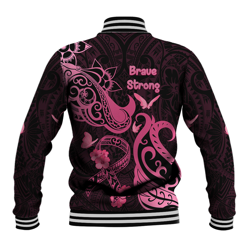 Breast Cancer Awareness Baseball Jacket Ribbon Polynesian Pattern Black Version LT05 - Polynesian Pride