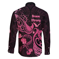 Breast Cancer Awareness Family Matching Off Shoulder Short Dress and Hawaiian Shirt Ribbon Polynesian Pattern Black Version LT05 - Polynesian Pride