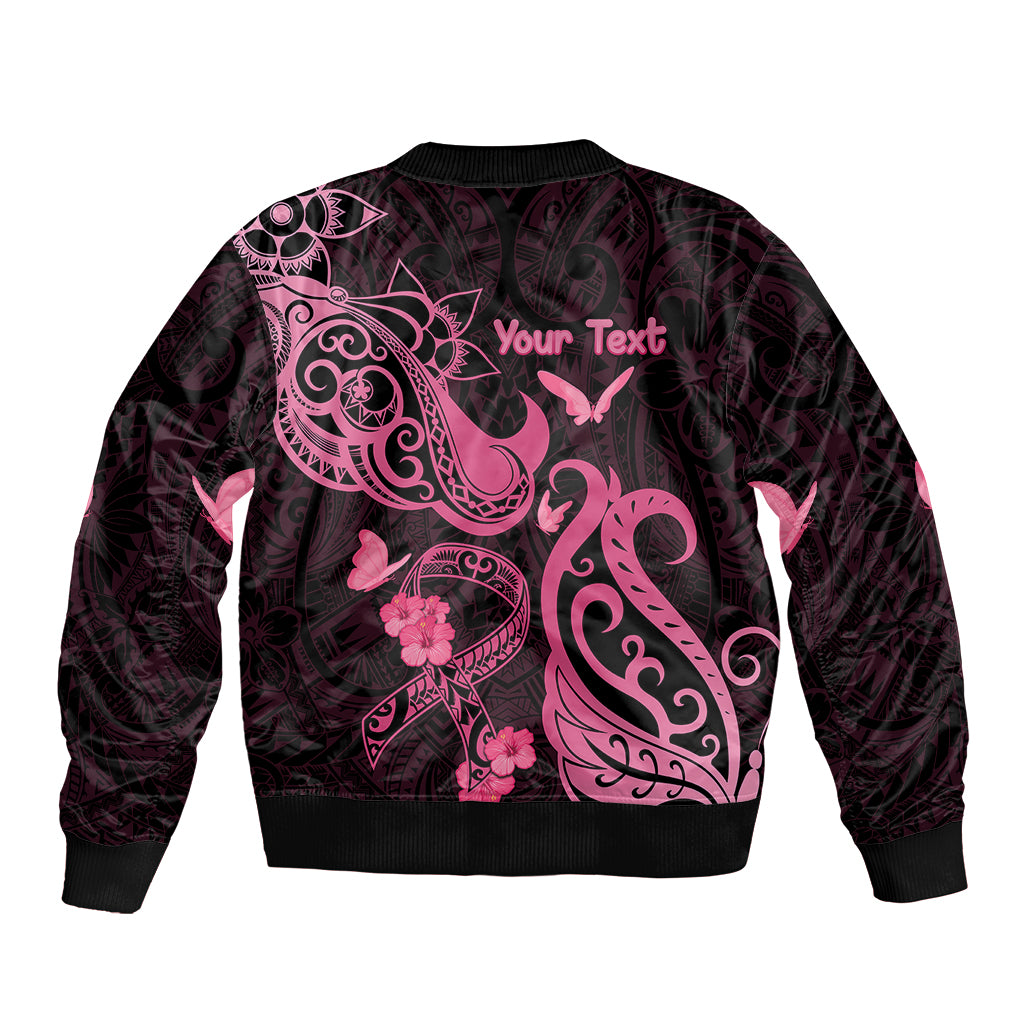 Personalized Breast Cancer Awareness Bomber Jacket Ribbon Polynesian Pattern Black Version LT05 - Polynesian Pride