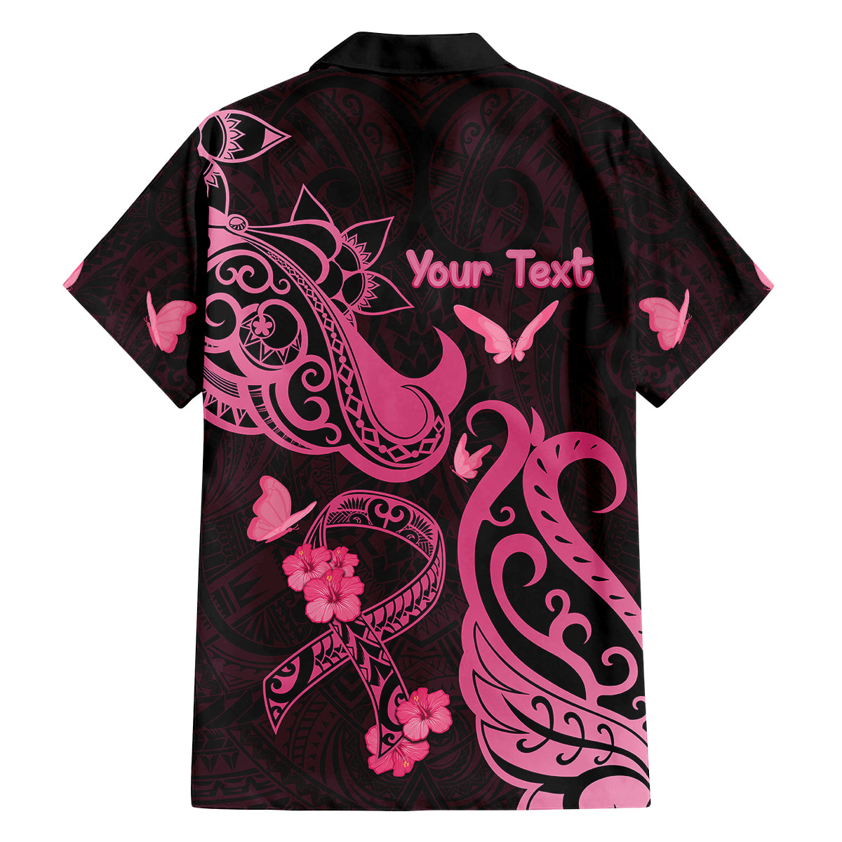 Personalized Breast Cancer Awareness Family Matching Off Shoulder Long Sleeve Dress and Hawaiian Shirt Ribbon Polynesian Pattern Black Version LT05 - Polynesian Pride