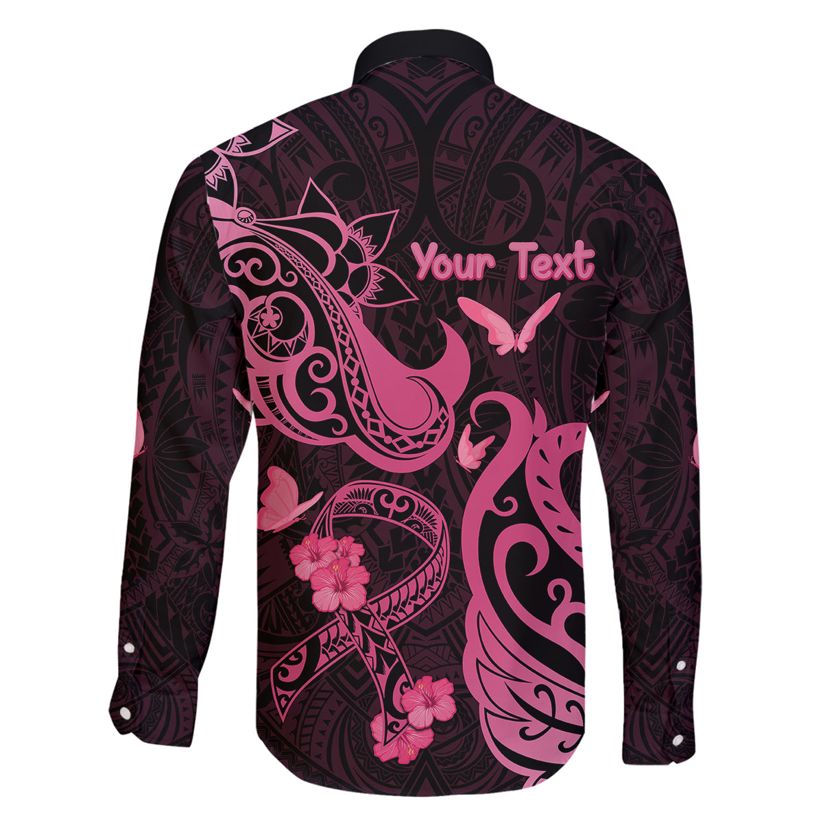 Personalized Breast Cancer Awareness Family Matching Puletasi Dress and Hawaiian Shirt Ribbon Polynesian Pattern Black Version LT05 - Polynesian Pride