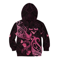 Personalized Breast Cancer Awareness Kid Hoodie Ribbon Polynesian Pattern Black Version LT05 - Polynesian Pride