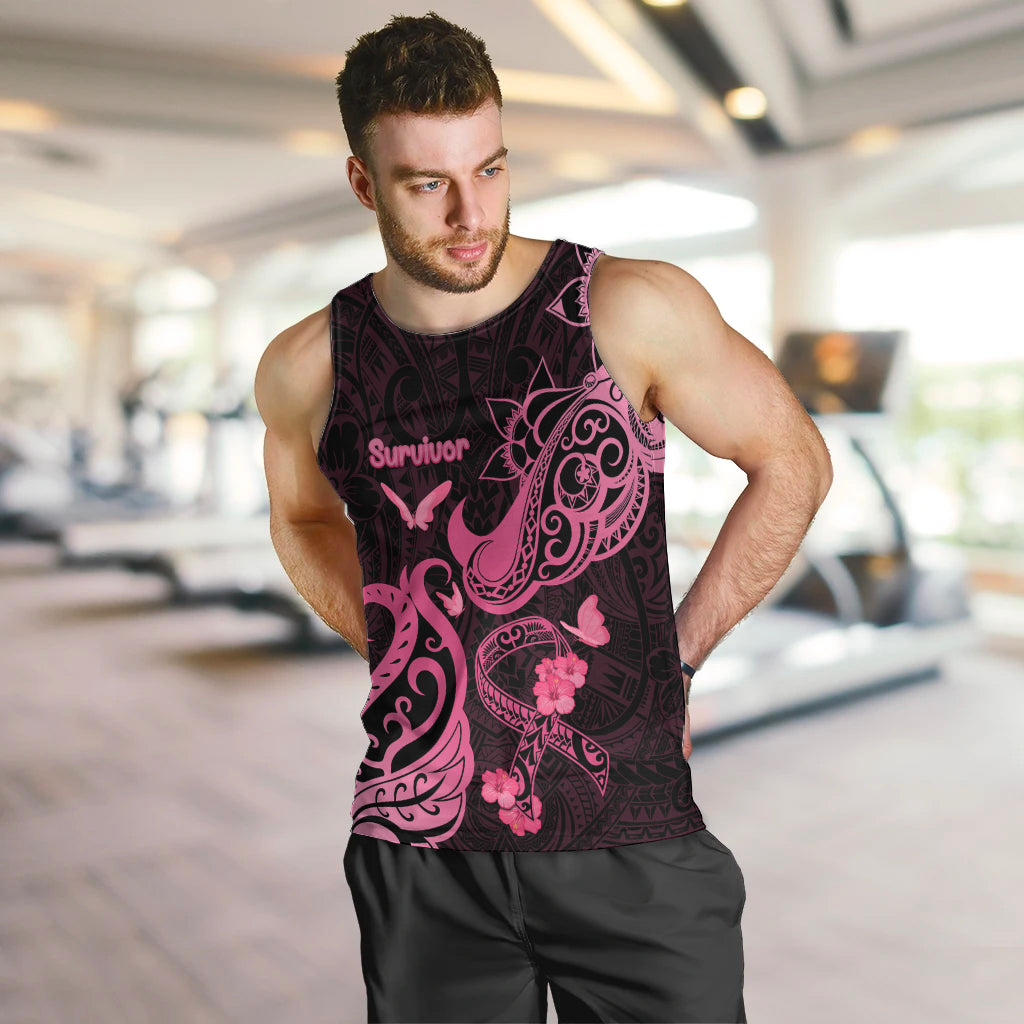 Personalized Breast Cancer Awareness Men Tank Top Ribbon Polynesian Pattern Black Version LT05 - Polynesian Pride