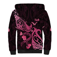 Personalized Breast Cancer Awareness Sherpa Hoodie Ribbon Polynesian Pattern Black Version LT05 - Polynesian Pride