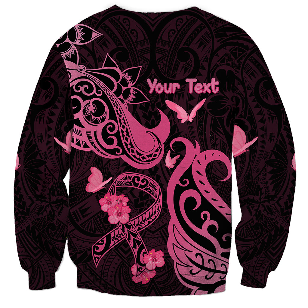 Personalized Breast Cancer Awareness Sweatshirt Ribbon Polynesian Pattern Black Version LT05 - Polynesian Pride