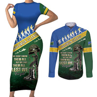 Solomon Islands Remembrance Day Couples Matching Short Sleeve Bodycon Dress and Long Sleeve Button Shirt Lest We Forget LT05 Green - Polynesian Pride