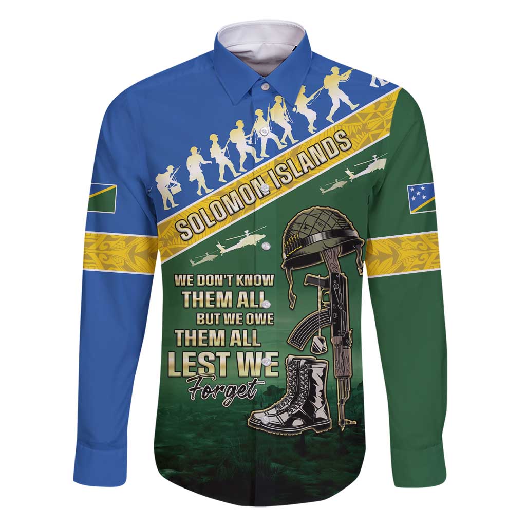 Solomon Islands Remembrance Day Family Matching Long Sleeve Bodycon Dress and Hawaiian Shirt Lest We Forget