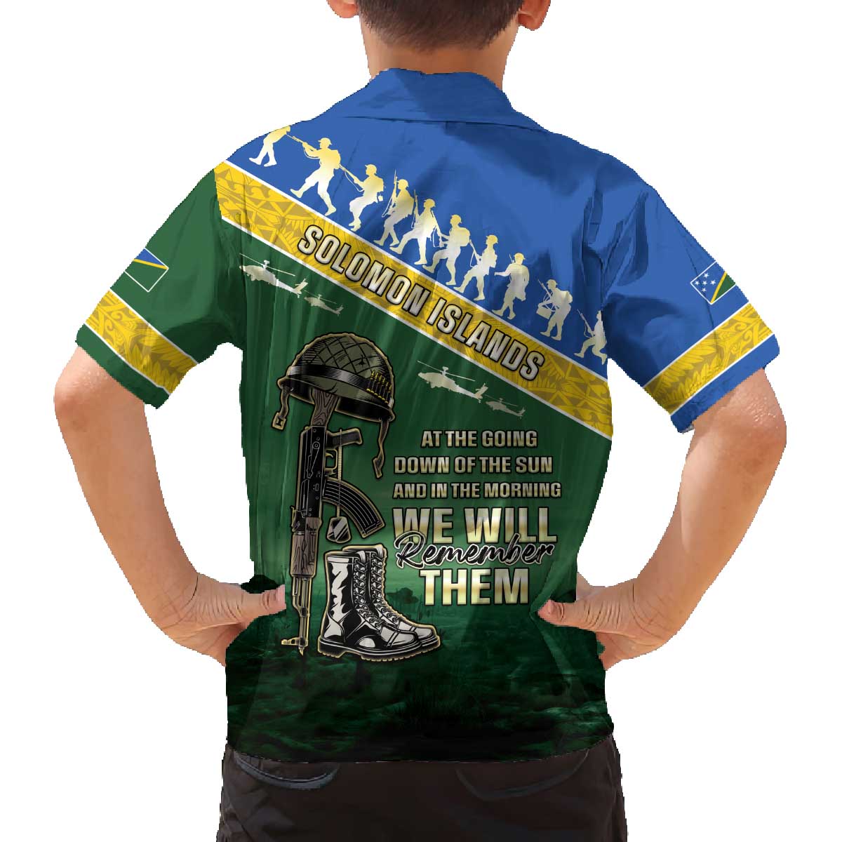 Solomon Islands Remembrance Day Family Matching Off Shoulder Short Dress and Hawaiian Shirt Lest We Forget