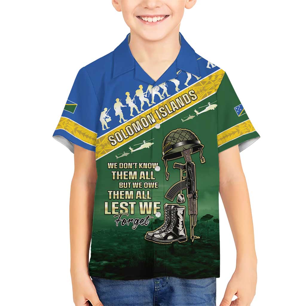Solomon Islands Remembrance Day Family Matching Short Sleeve Bodycon Dress and Hawaiian Shirt Lest We Forget