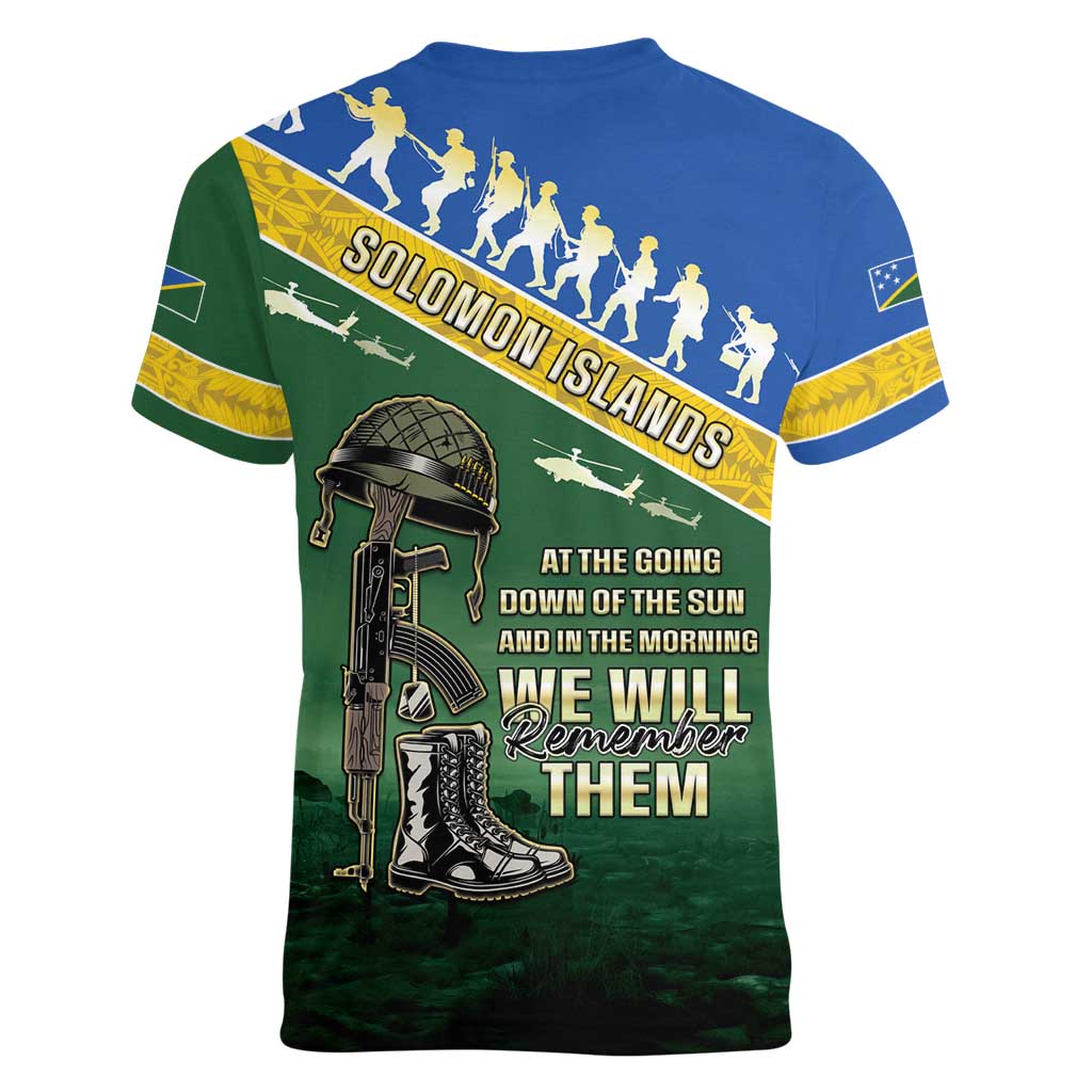 Solomon Islands Remembrance Day Women V-Neck T-Shirt Lest We Forget