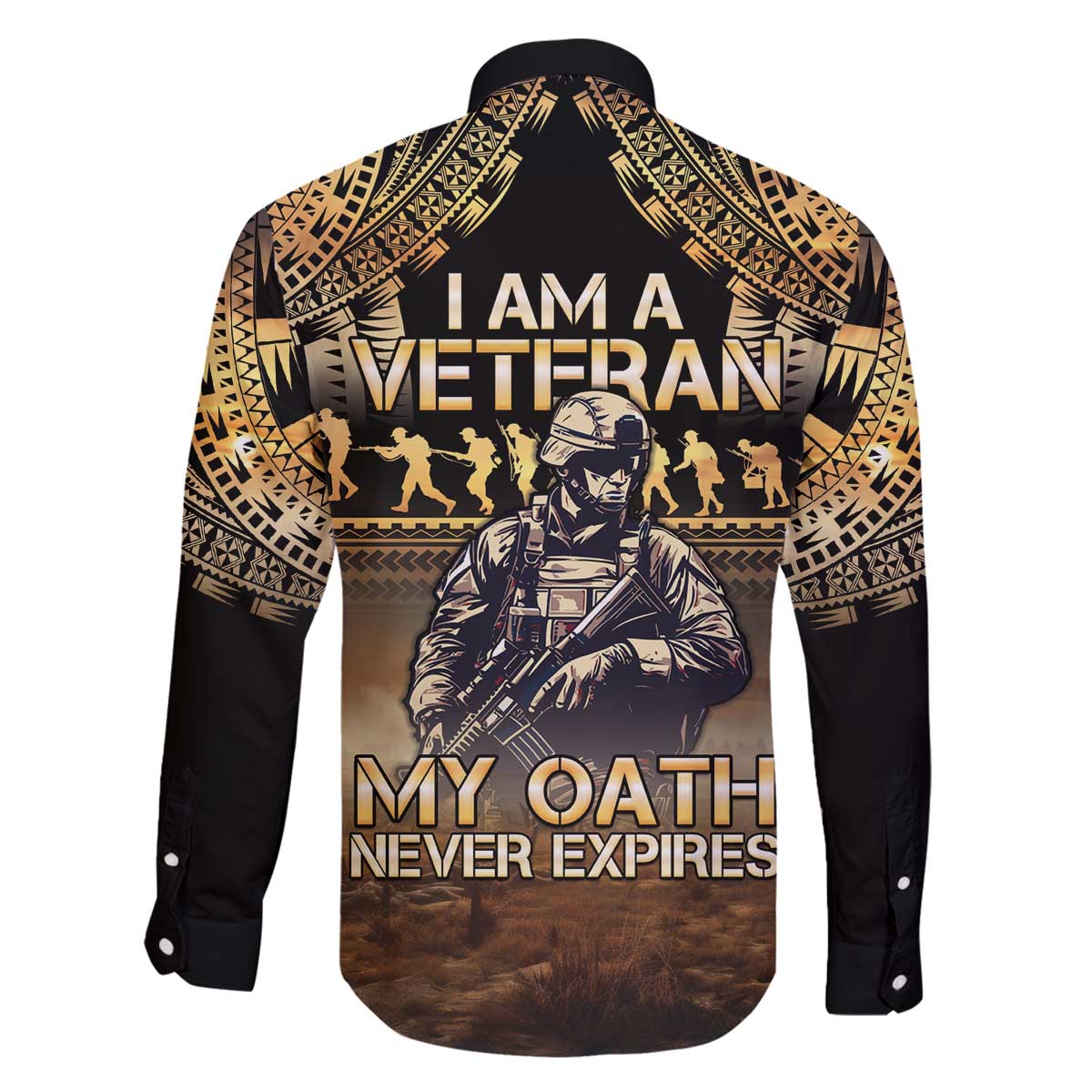 Polynesia Veterans Day Family Matching Off The Shoulder Long Sleeve Dress and Hawaiian Shirt Thank You Veterans Polynesian Pattern