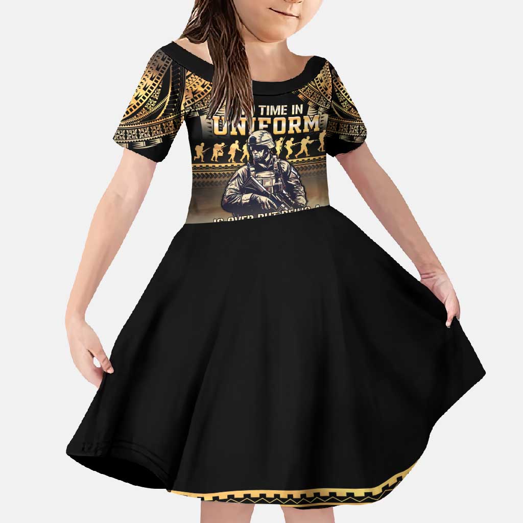 Polynesia Veterans Day Family Matching Tank Maxi Dress and Hawaiian Shirt Thank You Veterans Polynesian Pattern LT05 Daughter's Dress Gold - Polynesian Pride