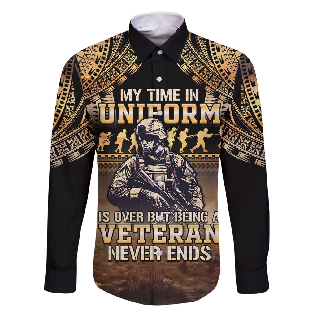 Polynesia Veterans Day Family Matching Tank Maxi Dress and Hawaiian Shirt Thank You Veterans Polynesian Pattern LT05 Dad's Shirt - Long Sleeve Gold - Polynesian Pride