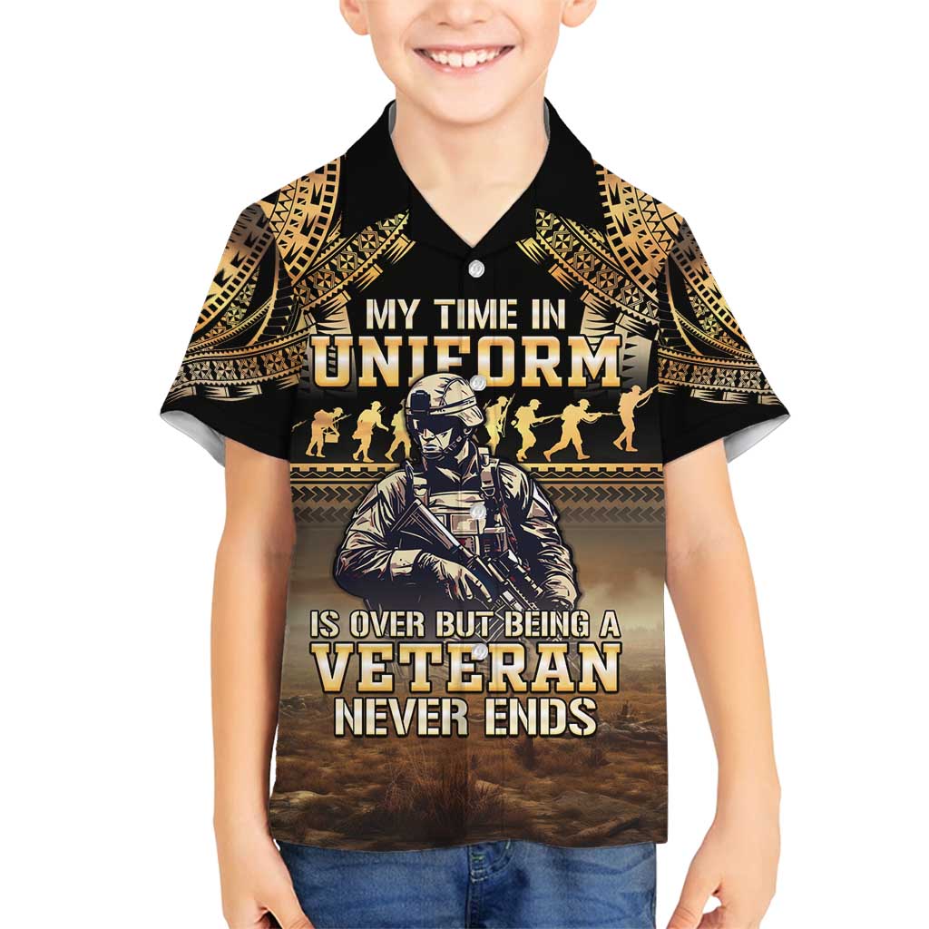 Polynesia Veterans Day Family Matching Tank Maxi Dress and Hawaiian Shirt Thank You Veterans Polynesian Pattern LT05 Son's Shirt Gold - Polynesian Pride