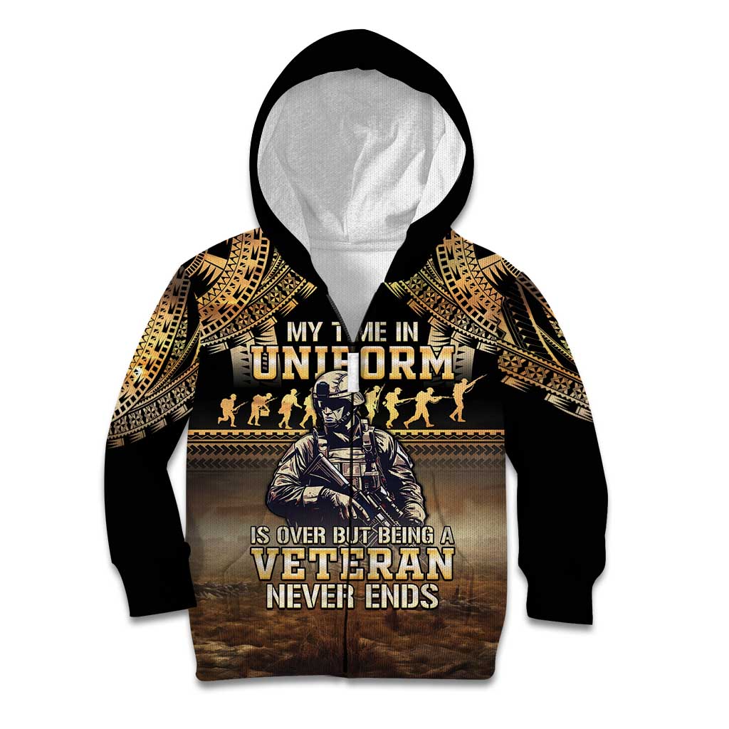 Polynesia Veterans Day Kid Hoodie Thank You Veterans Polynesian Pattern LT05 Zip Hoodie Gold - Polynesian Pride