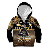 Polynesia Veterans Day Kid Hoodie Thank You Veterans Polynesian Pattern LT05 Zip Hoodie Gold - Polynesian Pride