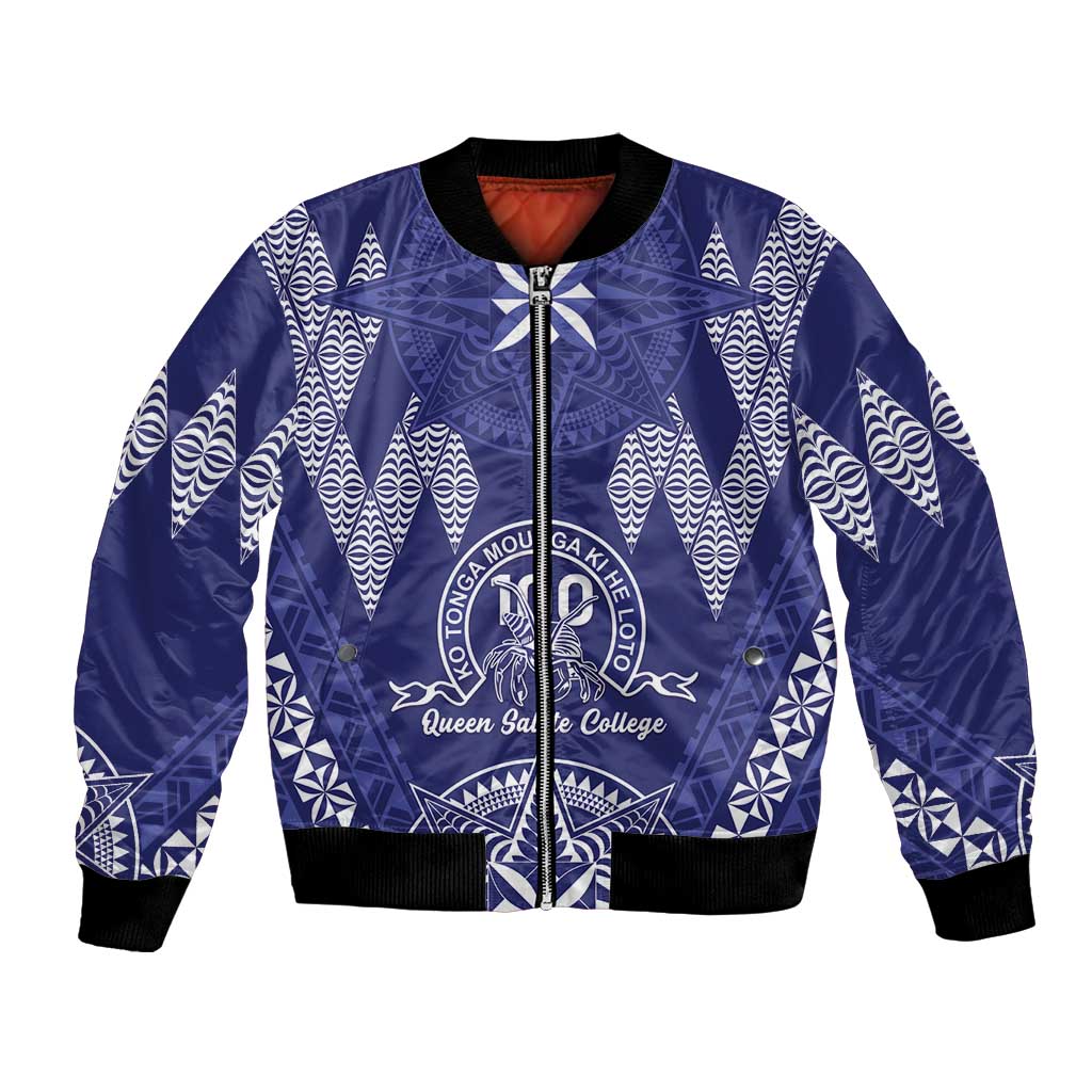 Personalised Queen Salote College Centenary Bomber Jacket Tongan Kupesi Pattern - Polynesian Pride
