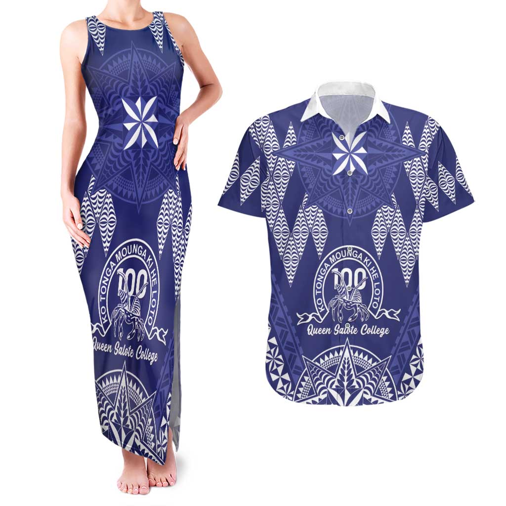 Personalised Queen Salote College Centenary Couples Matching Tank Maxi Dress and Hawaiian Shirt Tongan Kupesi Pattern - Polynesian Pride