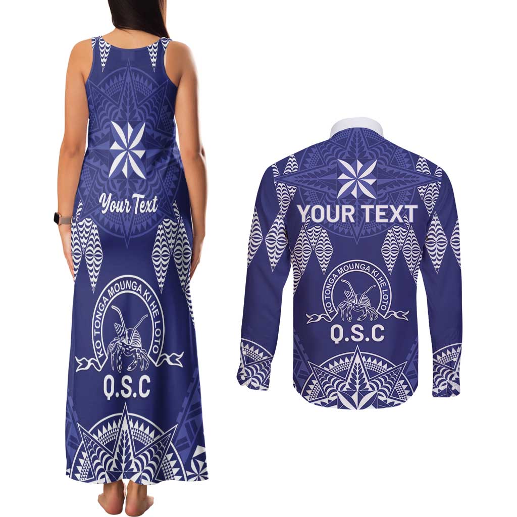 Personalised Queen Salote College Centenary Couples Matching Tank Maxi Dress and Long Sleeve Button Shirt Tongan Kupesi Pattern - Polynesian Pride