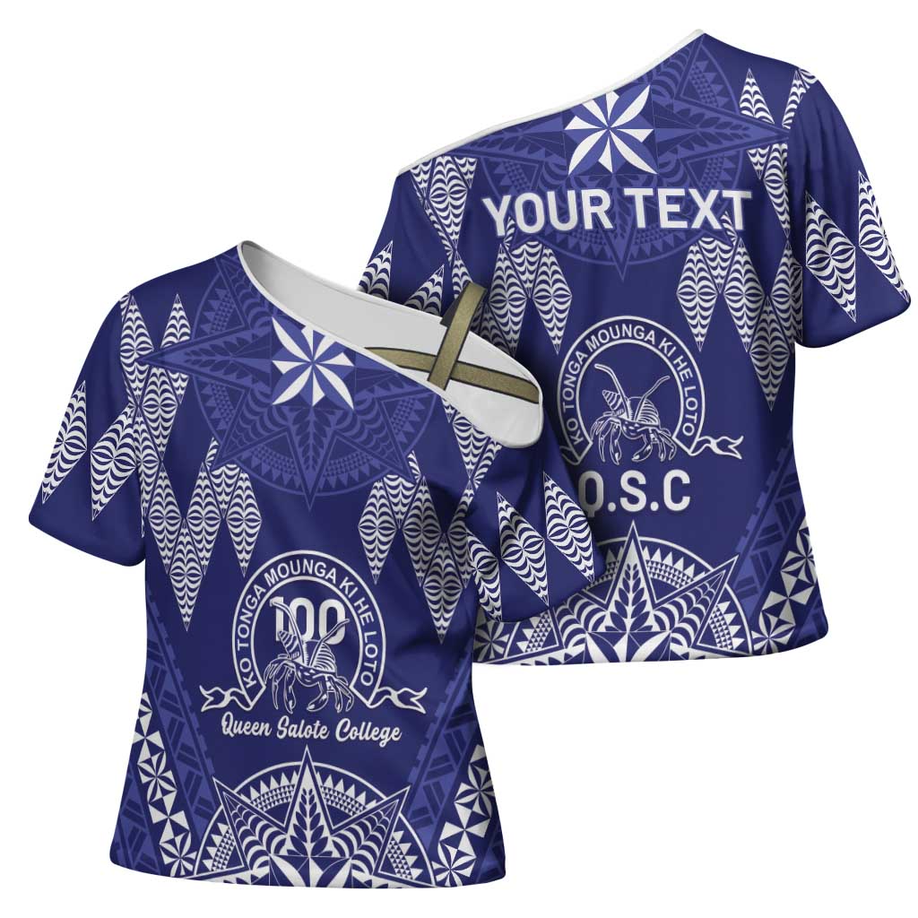 Personalised Queen Salote College Centenary Cross Shoulder Shirt Tongan Kupesi Pattern - Polynesian Pride