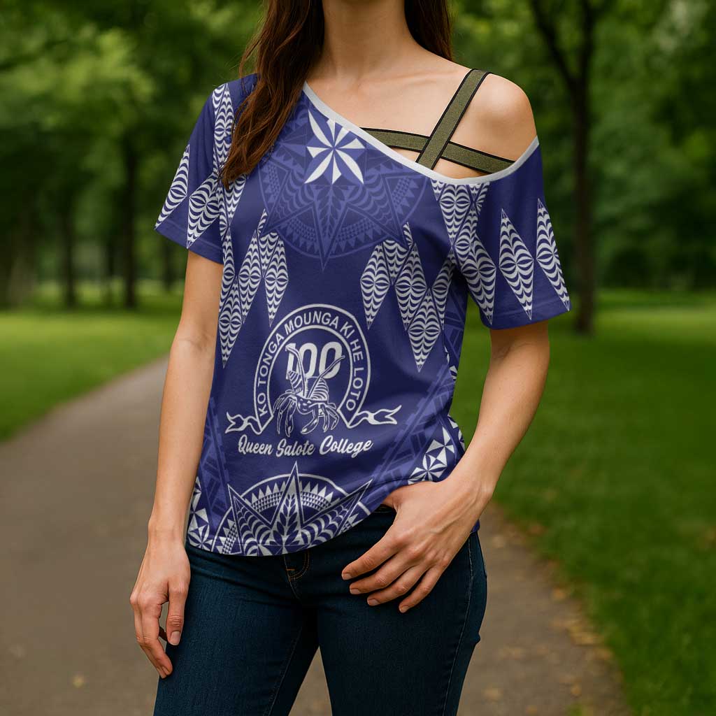 Personalised Queen Salote College Centenary Cross Shoulder Shirt Tongan Kupesi Pattern - Polynesian Pride