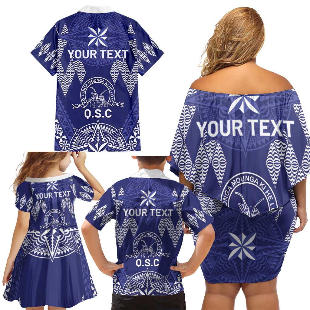 Personalised Queen Salote College Centenary Family Matching Off Shoulder Short Dress and Hawaiian Shirt Tongan Kupesi Pattern - Polynesian Pride