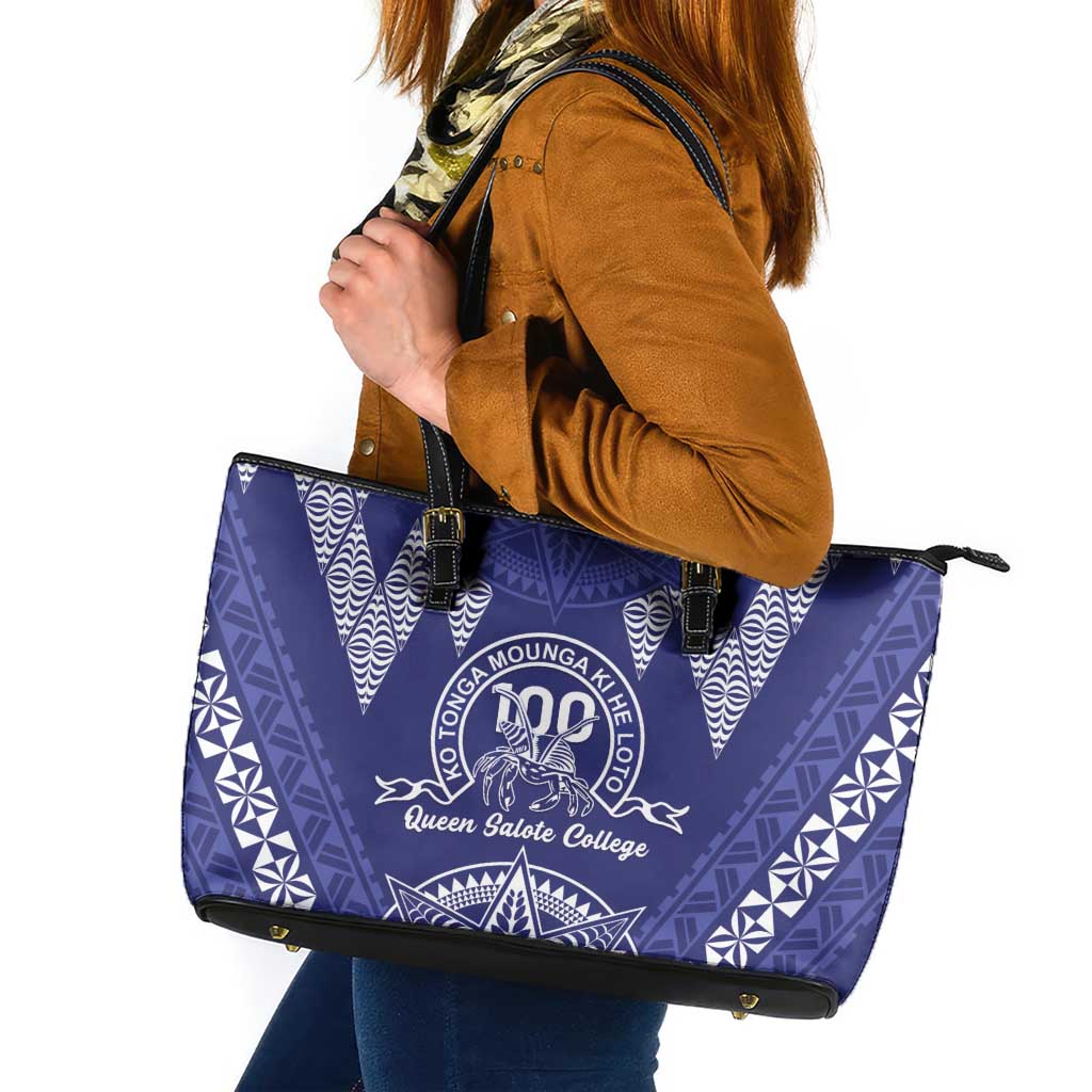 Queen Salote College Centenary Leather Tote Bag Tongan Kupesi Pattern - Polynesian Pride