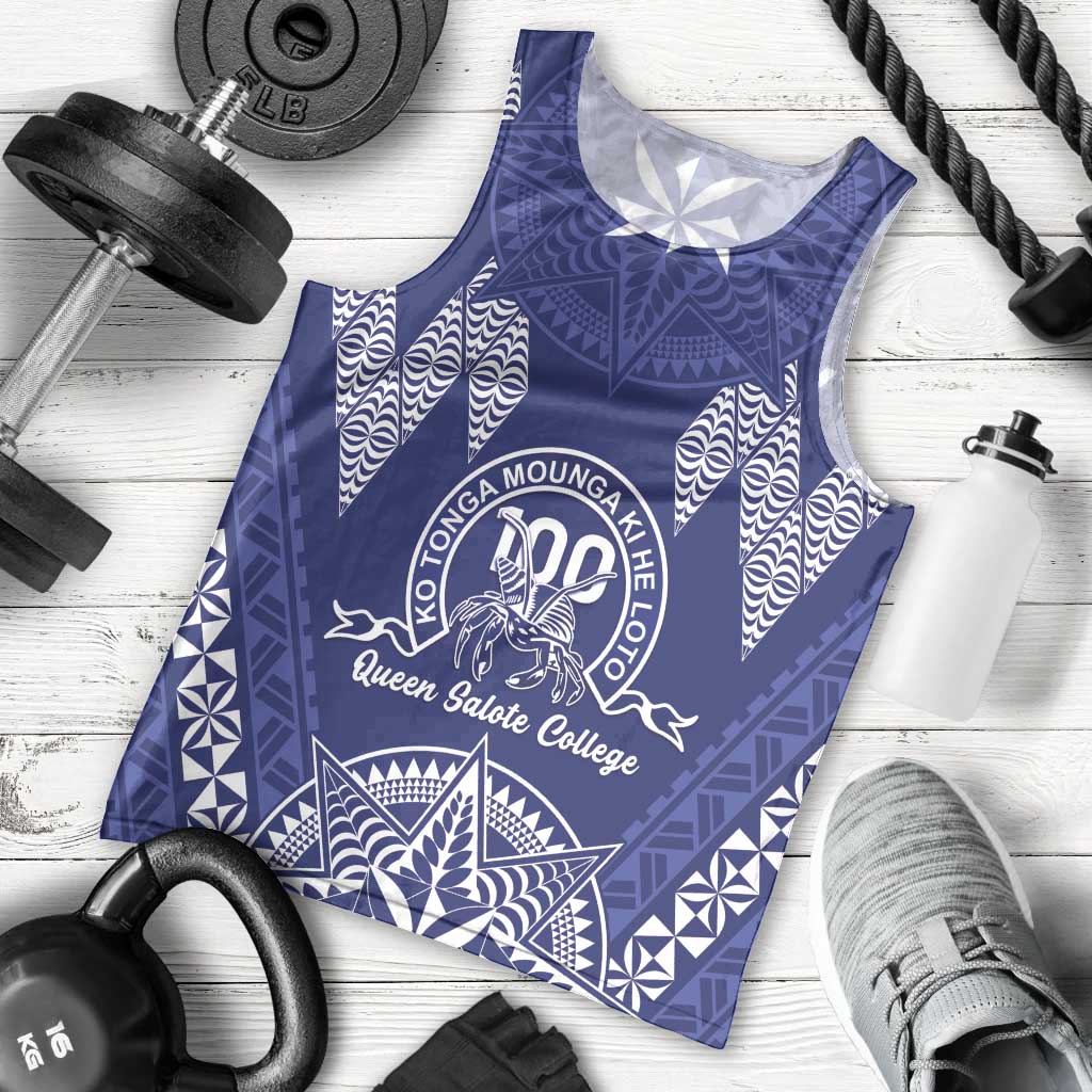 Personalised Queen Salote College Centenary Men Tank Top Tongan Kupesi Pattern - Polynesian Pride
