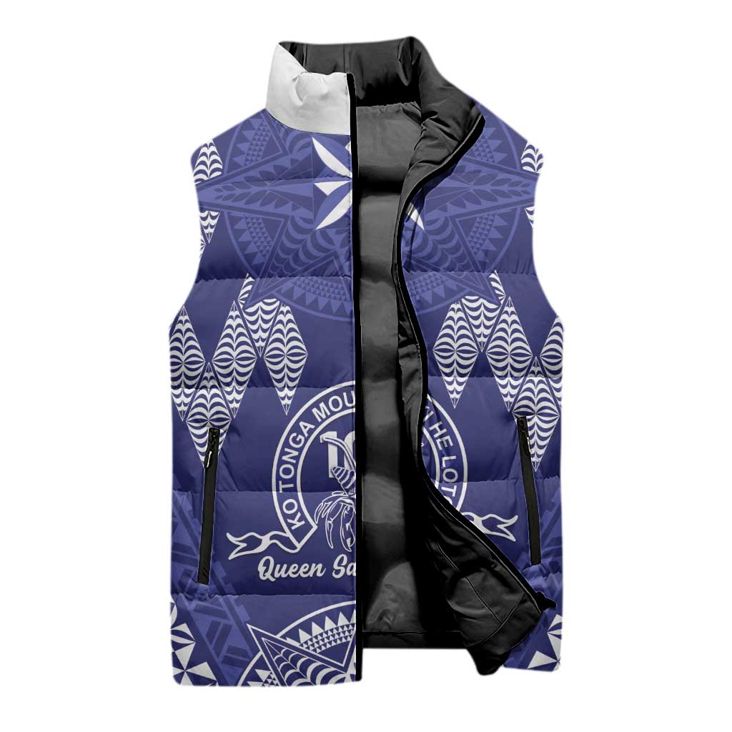 Personalised Queen Salote College Centenary Sleeveless Puffer Jacket Tongan Kupesi Pattern - Polynesian Pride