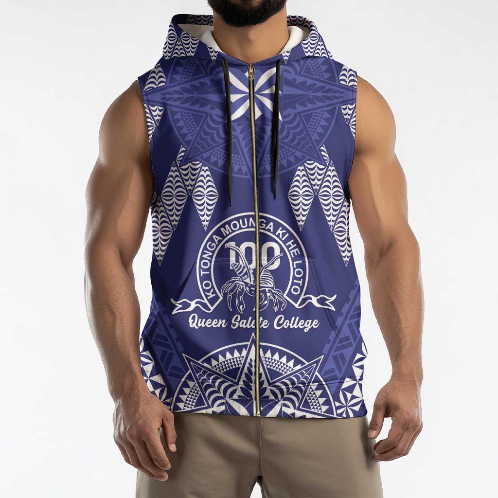 Personalised Queen Salote College Centenary Sleeveless Zip Hoodie Tongan Kupesi Pattern - Polynesian Pride