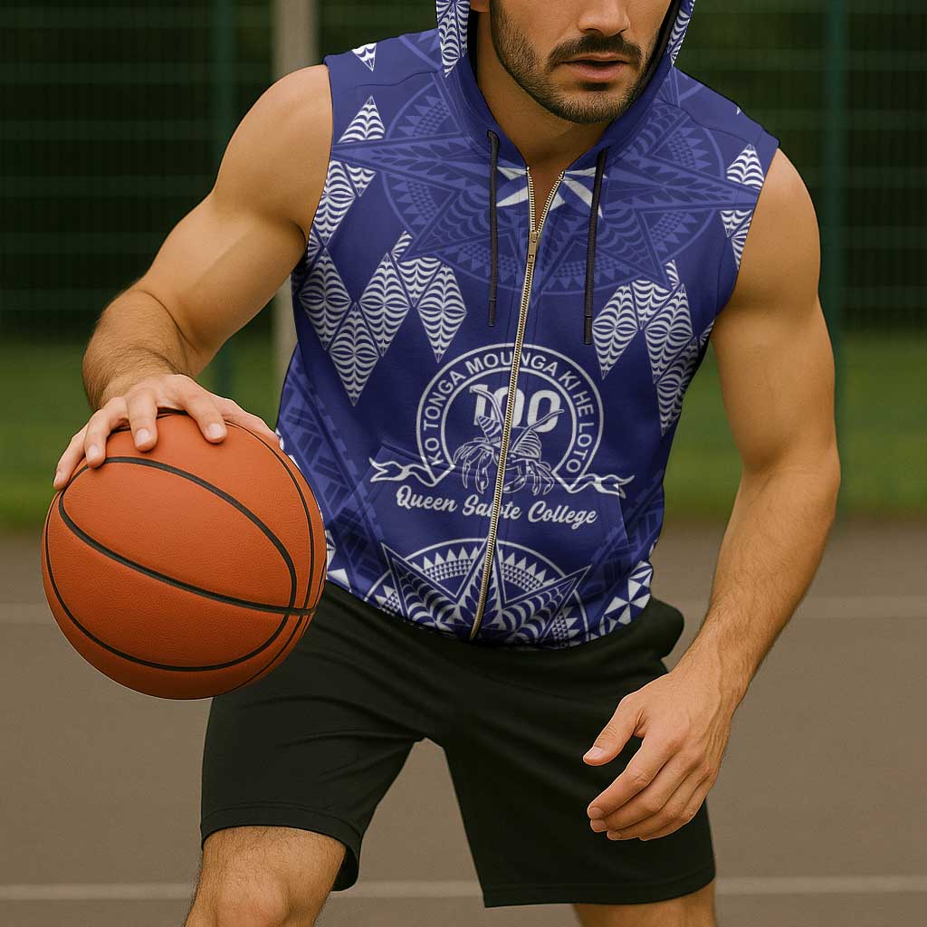 Personalised Queen Salote College Centenary Sleeveless Zip Hoodie Tongan Kupesi Pattern - Polynesian Pride