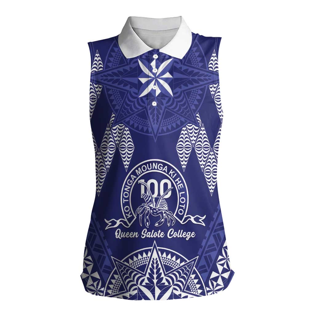 Personalised Queen Salote College Centenary Women Sleeveless Polo Shirt Tongan Kupesi Pattern - Polynesian Pride