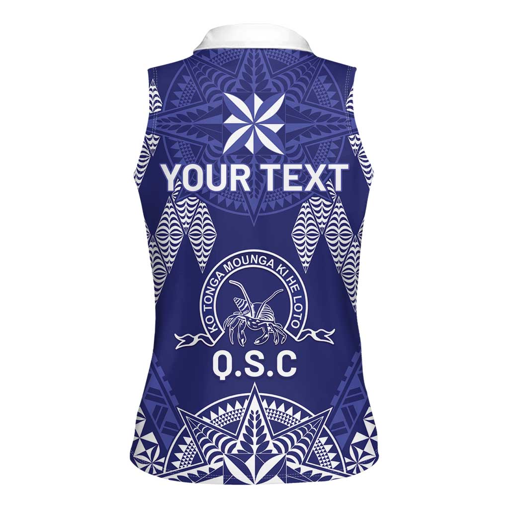 Personalised Queen Salote College Centenary Women Sleeveless Polo Shirt Tongan Kupesi Pattern - Polynesian Pride
