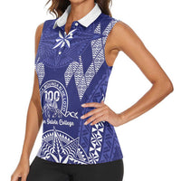 Personalised Queen Salote College Centenary Women Sleeveless Polo Shirt Tongan Kupesi Pattern - Polynesian Pride