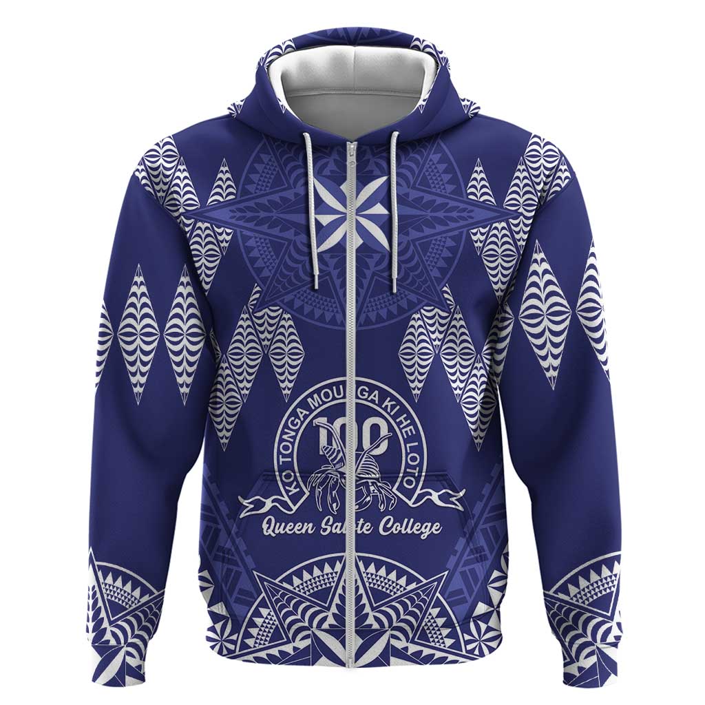 Personalised Queen Salote College Centenary Zip Hoodie Tongan Kupesi Pattern - Polynesian Pride