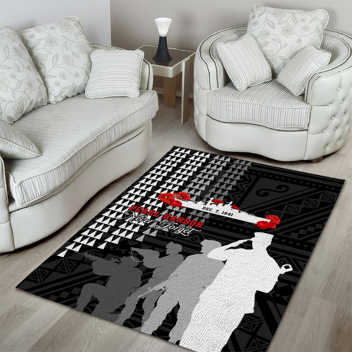 Pearl Harbor Remembrance Day Area Rug USS Arizona In Memory With Polynesian Pattern LT05 - Polynesian Pride