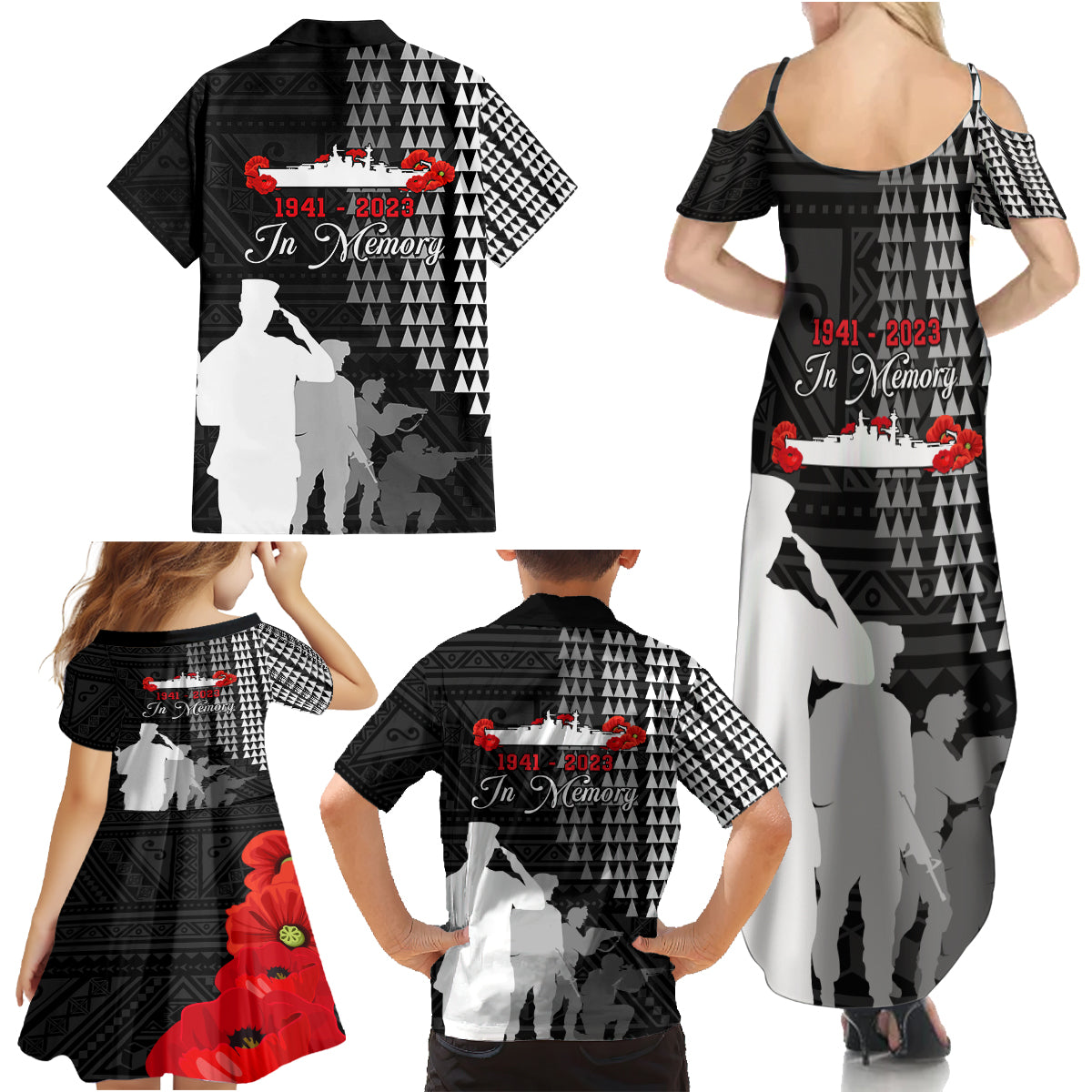 Pearl Harbor Remembrance Day Family Matching Summer Maxi Dress and Hawaiian Shirt USS Arizona In Memory With Polynesian Pattern LT05 - Polynesian Pride