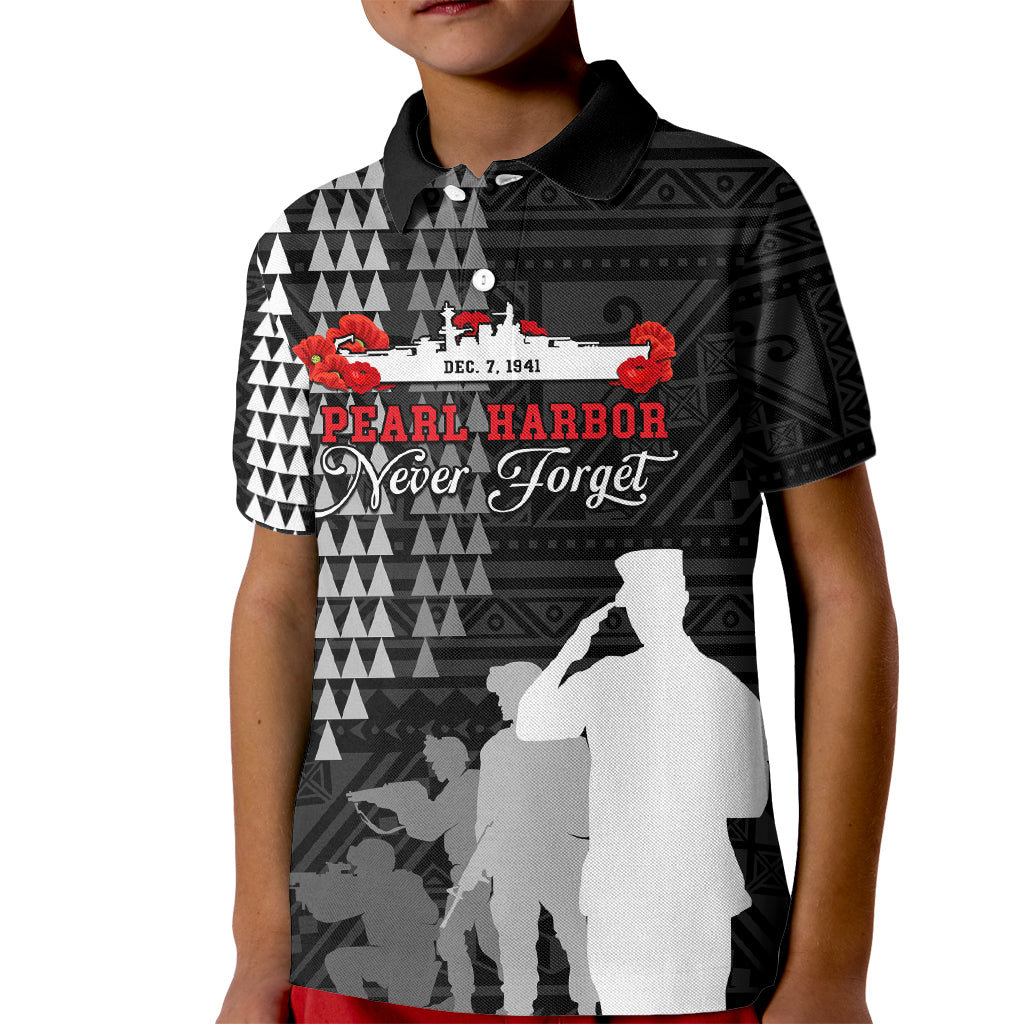 Pearl Harbor Remembrance Day Kid Polo Shirt USS Arizona In Memory With Polynesian Pattern LT05 Kid Black - Polynesian Pride