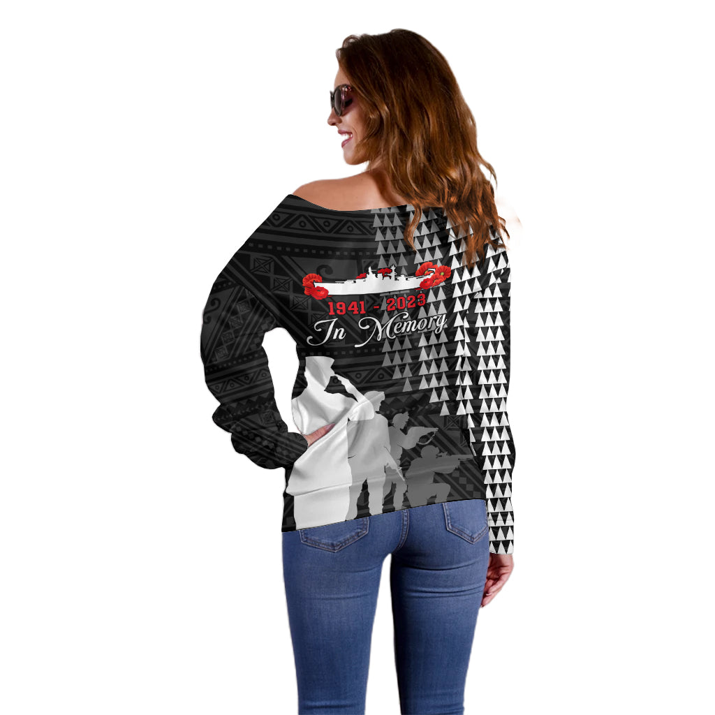 Pearl Harbor Remembrance Day Off Shoulder Sweater USS Arizona In Memory With Polynesian Pattern LT05 - Polynesian Pride