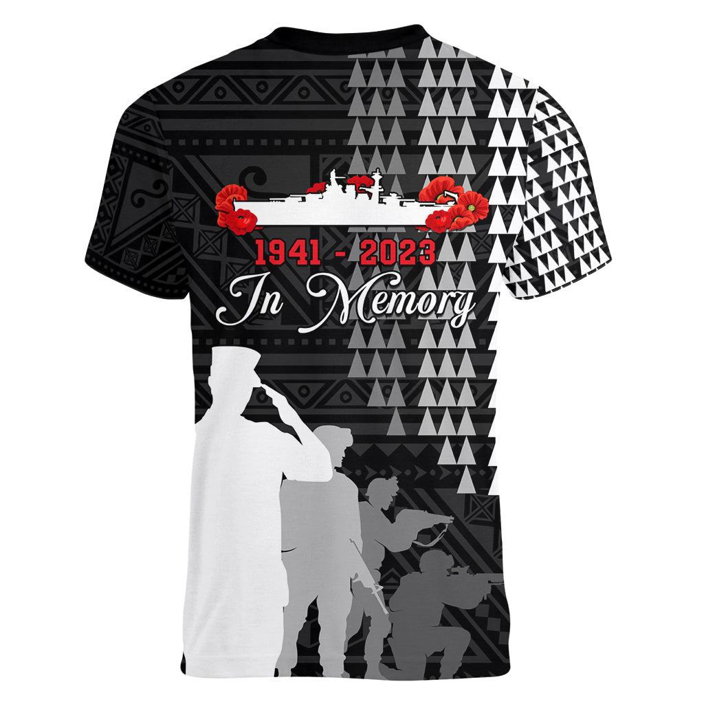 Pearl Harbor Remembrance Day Women V Neck T Shirt USS Arizona In Memory With Polynesian Pattern LT05 - Polynesian Pride