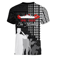 Pearl Harbor Remembrance Day Women V Neck T Shirt USS Arizona In Memory With Polynesian Pattern LT05 - Polynesian Pride