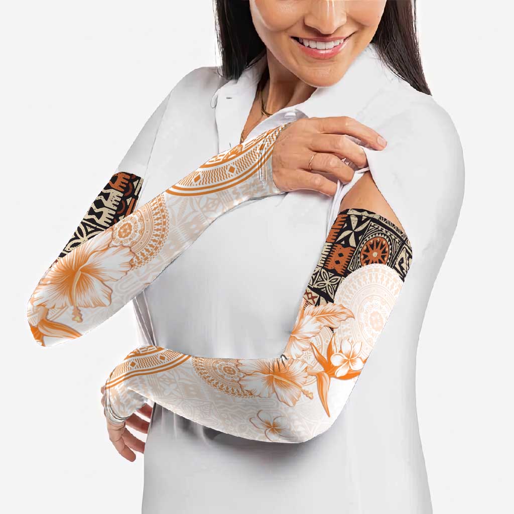Fiji Arm Sleeves Masi Tapa Pattern Brown - Polynesian Pride