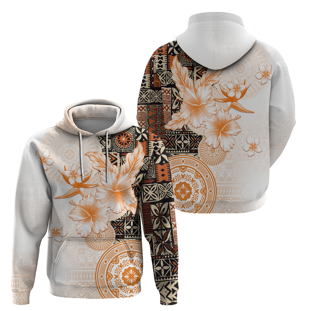 Fiji Hoodie Masi Tapa Pattern Brown LT05 - Polynesian Pride